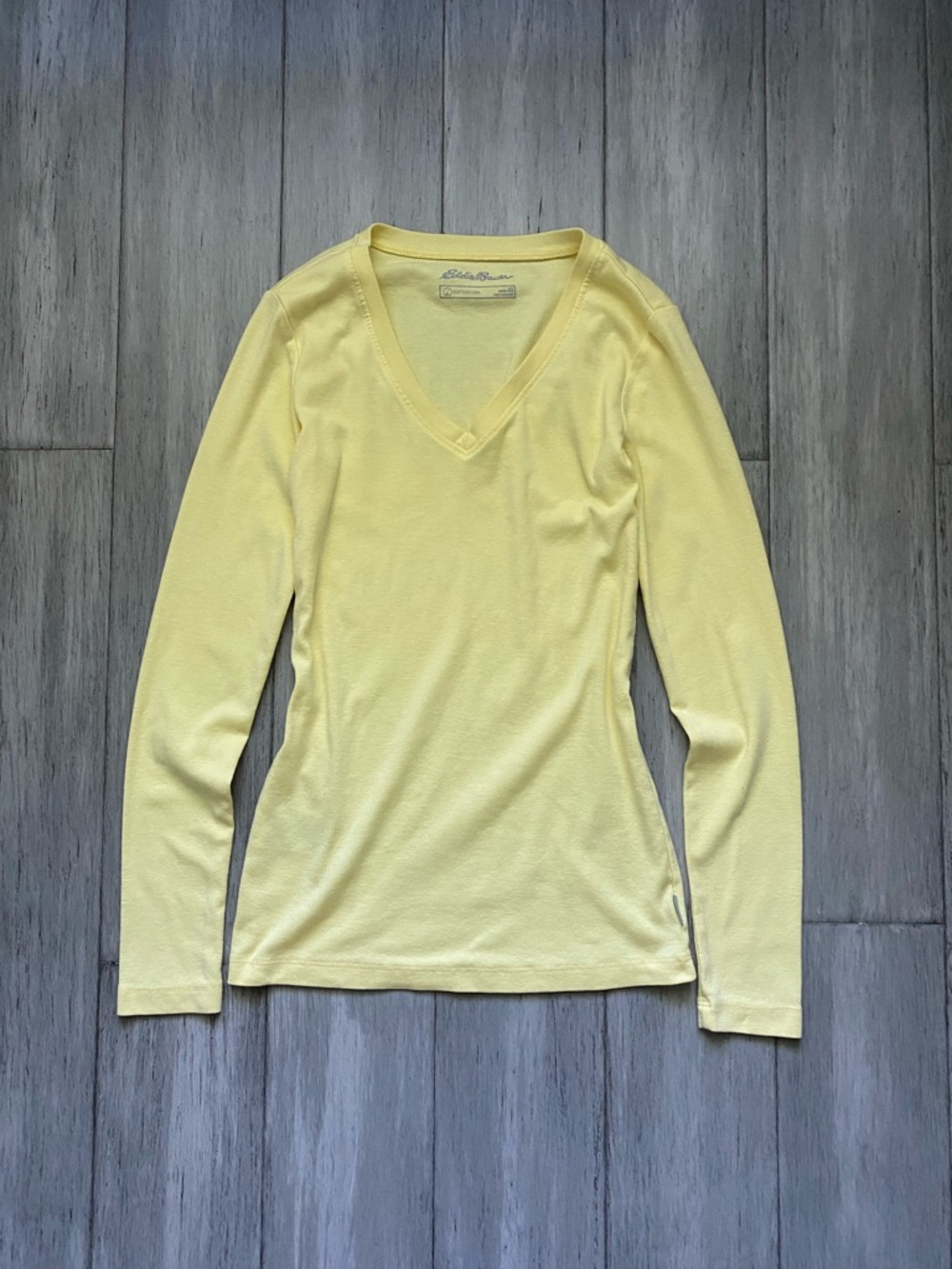Eddie Bauer Butter Yellow V-Neck Cotton Long Sleeve Top
